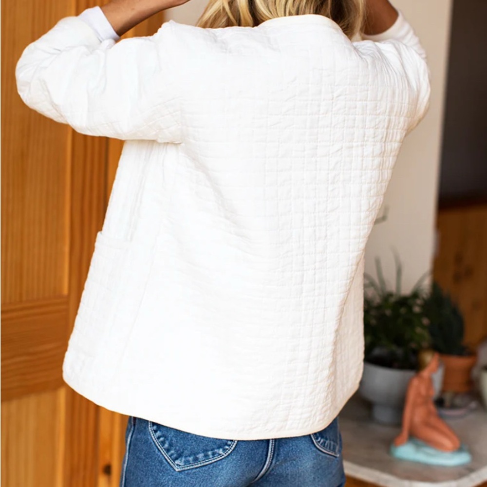 Emerson Fry White Quilted Utility Jacket with Wooden Buttons - Picture 3 of 7
